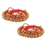 Uapan Brass Ghungroo Anklets Bells (1.6 Cm, 25+25 Red, Pair) For Women