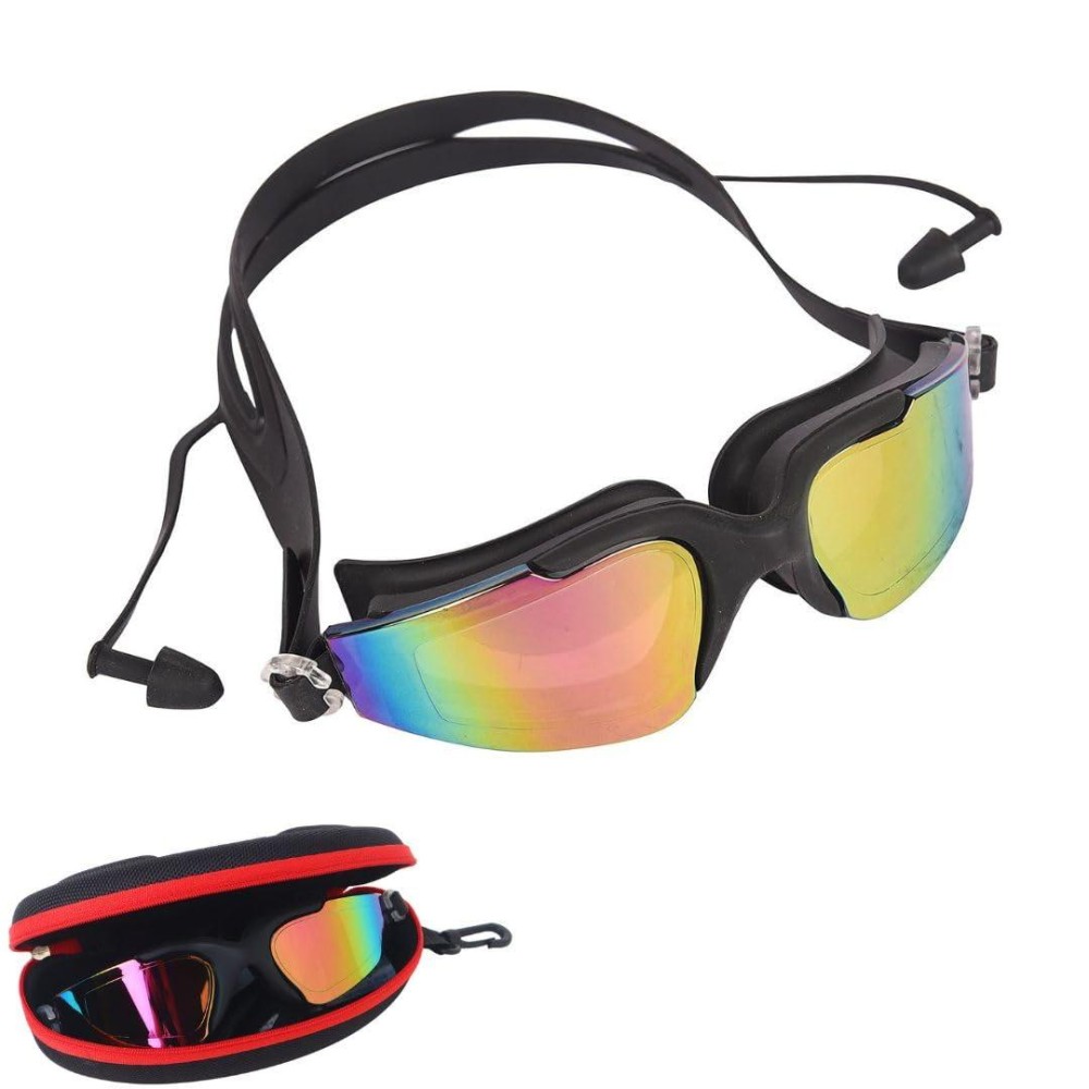 Arrowmax Swim Goggles Attached Earplugs, Swimming Goggles No Leaking Anti Fog Uv Protection With Free Protection Case For Adult Men Women Youth Kids Child, Asg-9200 (Black)