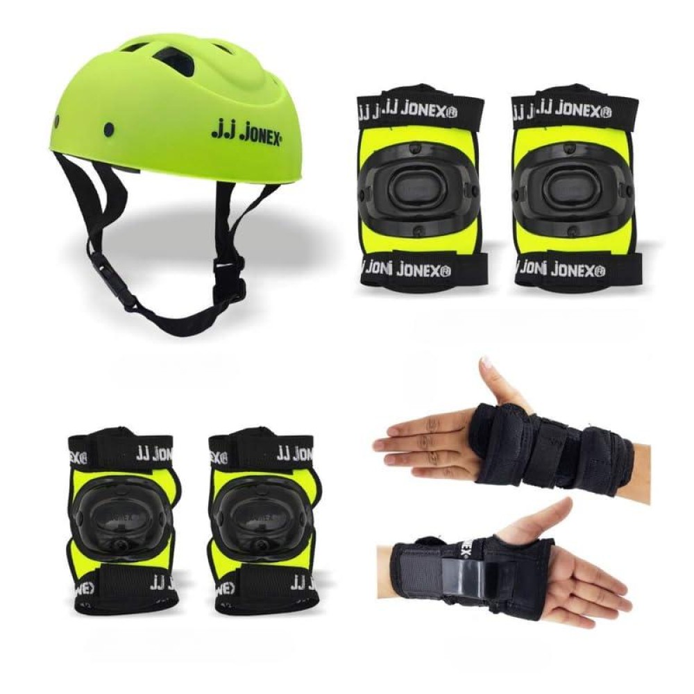 Jj Jonex Protective Set Skating And Cycling For Age 12 To Above Years Skating Guard Combo (Large, Green Full) (Myc)