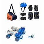 Jj Jonex Attack Adjustable Skates Combo (Skates+Helmet+Knee Pad+Elbow Pad +Skates Gloves + Key+Bag) Suitable (Myc) Helmet Blue(Age 11 Above (Large))