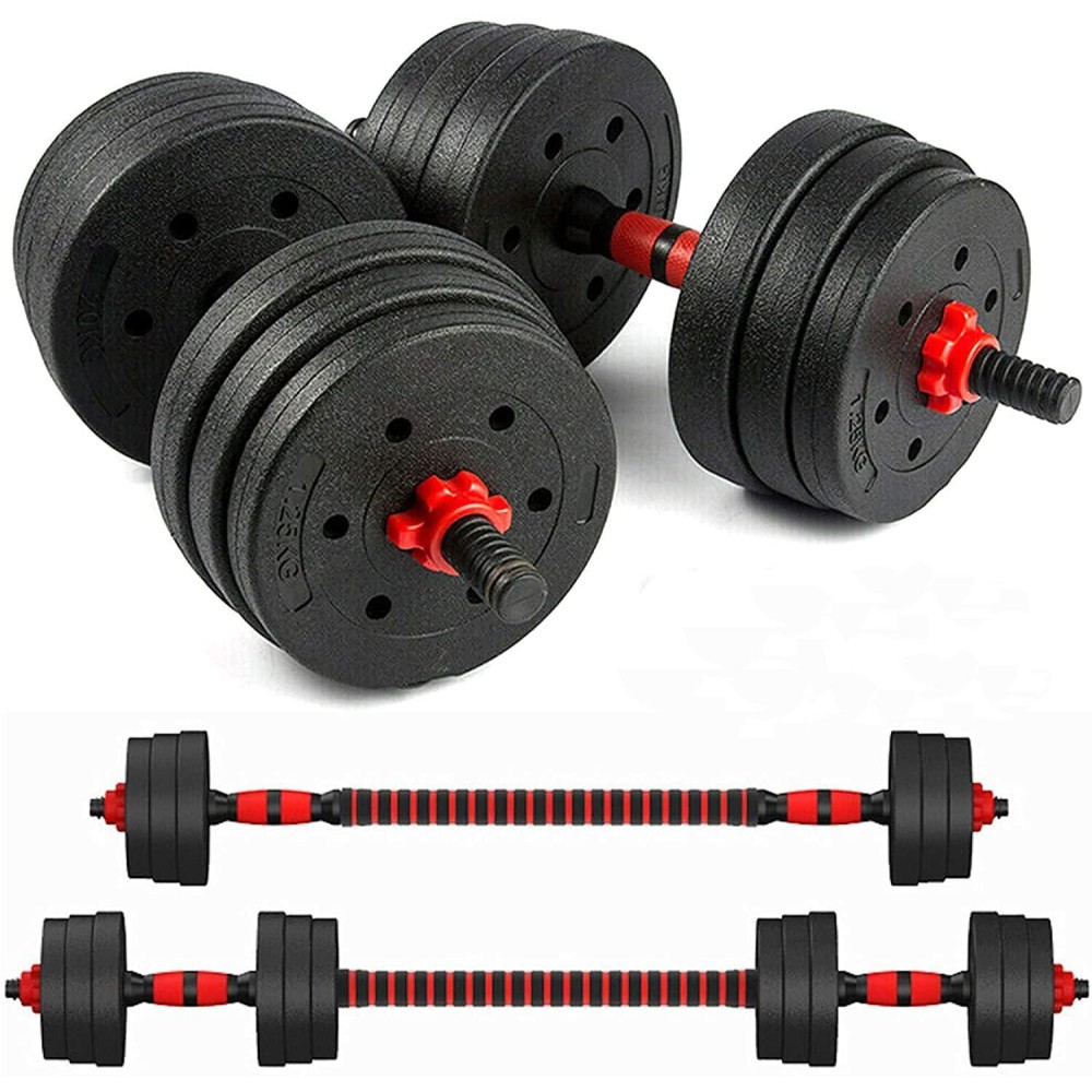 Iris Fitness 3 In 1 Adjustable Dumbbell Barbell Set With Connecting Rod, Plates And Collars For Personal Home Gym Fitness Workouts And Strength Training, Non-Slip Handle Grips (20Kgs 44Lbs) Black