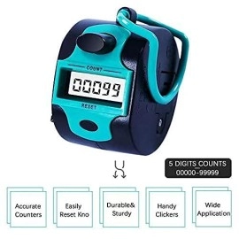 Handy Tally Counter Electronic Clicker Manual Digital Stitch Counters Finger Ring Mechanical Palm Handheld Pitch 5-Digit Display Click Counter Number Count For Row, People, Golf,Crochet,Lap&Knitting