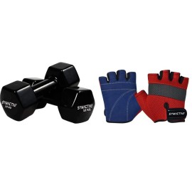 Symactive Vinyl Dumbbell, Set Of 2, 10 Kg & Gym Gloves, Set Of 2, X-Large, Ace, Red