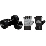 Symactive Vinyl Dumbbell, Set Of 2, 8 Kg & Gym Gloves, Set Of 2, Large, Warrior, Dark Grey