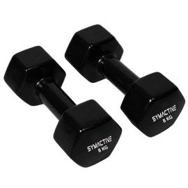 Symactive Vinyl Dumbbell, Set Of 2, 8 Kg & Gym Gloves, Set Of 2, Large, Warrior, Dark Grey