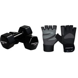 Symactive Vinyl Dumbbell, Set Of 2, 6 Kg & Gym Gloves, Set Of 2, X-Large, Warrior, Dark Grey