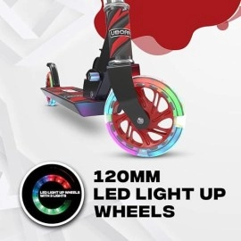 Uboard Premium 2 Wheel Kick Scooter For Boys And Girls, Fully Fold-Able, 3 Height Adjustments, Aluminium-Alloy Body, Magic Led Flashing Pu Wheels - Age 3+ Years, Bis Approved (Red 2)