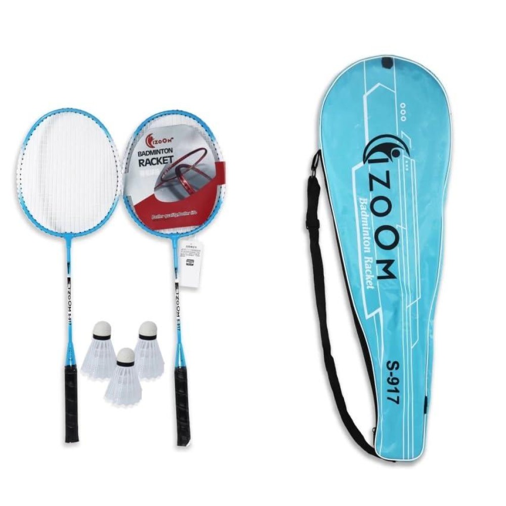 Fratelli Aluminium Badminton Racket With 3 Pieces Shuttles With Full-Cover Set (917, 2 Pieces, Blue )