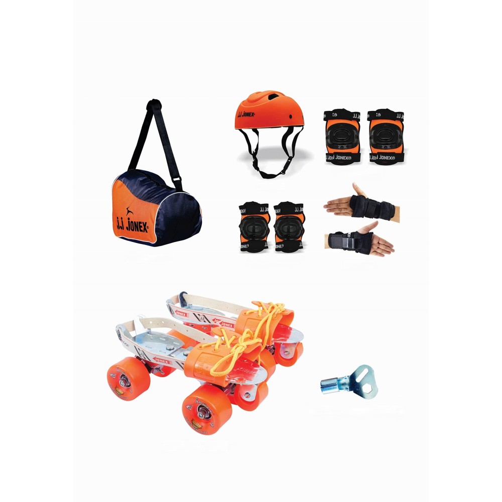 Jj Jonex Roller Skates For Adults, Skates For Youth, Adjustable Roller Skates, Outdoor & Indoor Illuminating Roller Skates (Myc) (Super Tenacity Orange Combo Age 6-11 Year Pvc Helmet Size Medium)