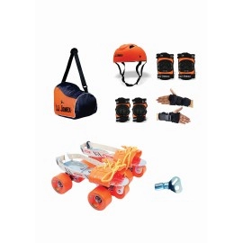 Jj Jonex Roller Skates For Adults, Skates For Youth, Adjustable Roller Skates, Outdoor & Indoor Illuminating Roller Skates (Myc) (Super Tenacity Orange Combo Age 6-11 Year Pvc Helmet Size Medium)