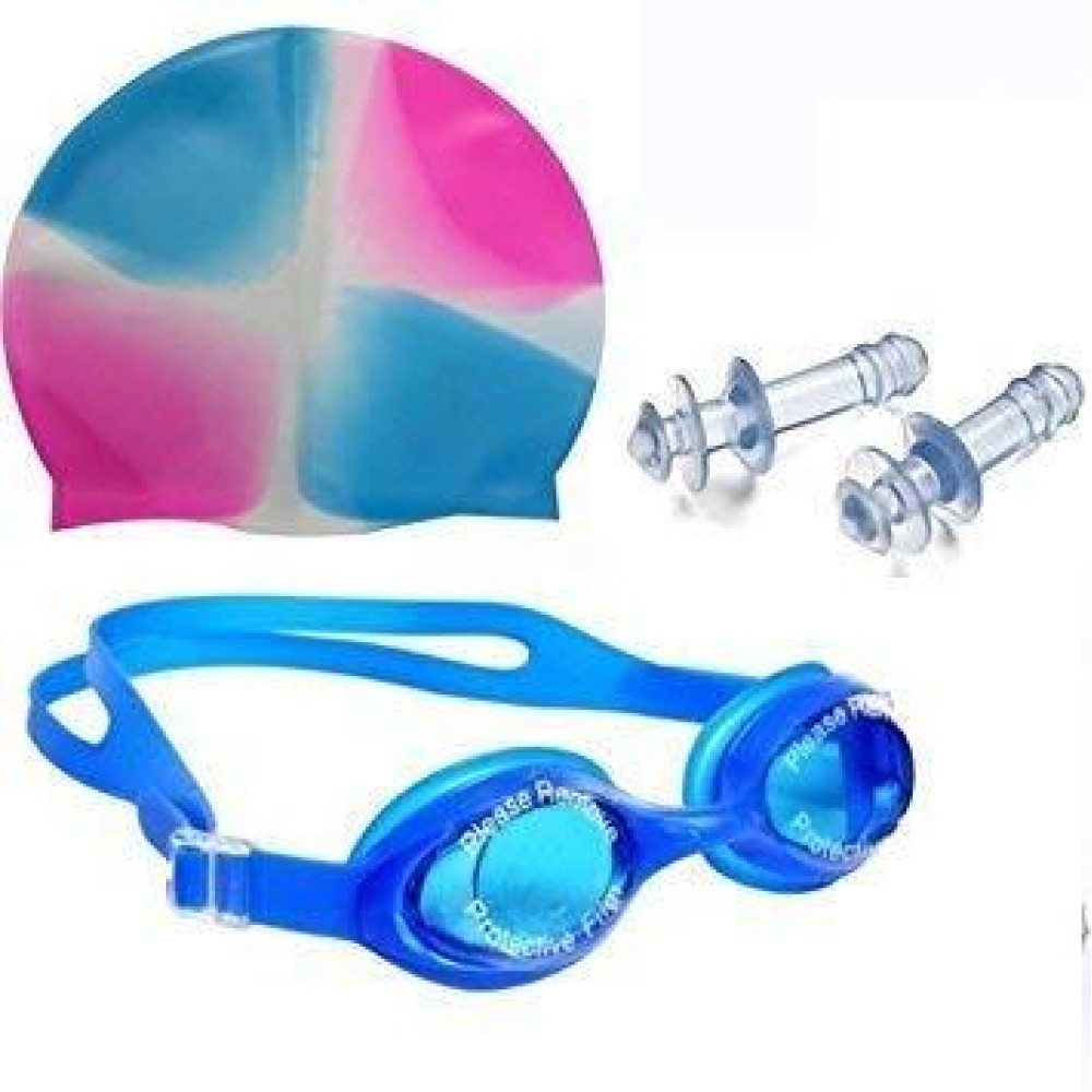 Arrowmax 100% Silicone Anti Fog Swimming Kit Of Goggles,Cap,Earplug & Noseplug Set- Ideal For All Age Group | Silicone Non Slip | Easy To Carry And Skin Friendly (Multi)