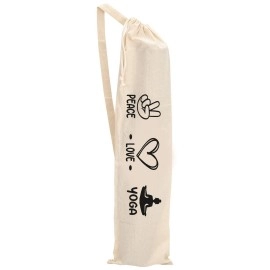 Theprintfactory Peace Love Yoga Cotton Yoga Mat Bag Cover With Shoulder Strap - Cotton Material (Off White) - Cotton Carry Bag With Strap And Drawstring For Yoga Mat- Big Size