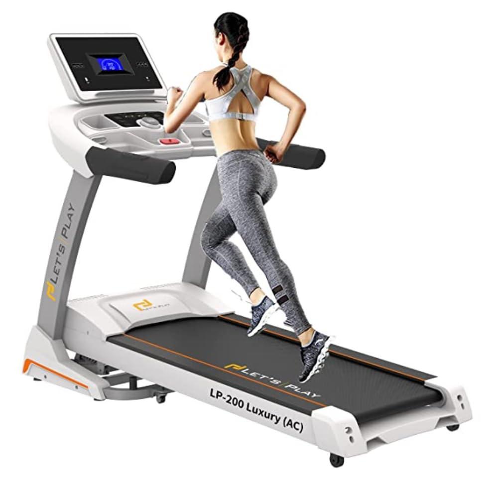 Lets Play Lp-200 Semi Commercial 6Hp Peak Ac Motor Treadmill For Home Gym, 15 Level Automatic Incline Running Machine, Max 160Kg User Weight, Top Speed 18Km/Hr [5 Year Motor Warranty]