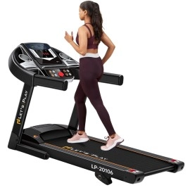 Lets Play 4Hp Peak Motorized Treadmill For Home Gym Workout, Manual Incline Foldable Running Machine, 110Kg User Weight, Max Speed 12 Km/Hr, Bluetooth Speaker, Lcd Display