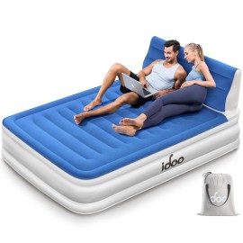 Idoo Air Mattress Full With Built In Pump, Inflatable Mattress With Headboard For Camping & Guest - Blow Up Mattress, Airbed, Colchon Inflable, 15 Blue Air Bed