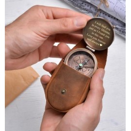 Personalized Pocket Compass Brass Nautical With Leather Cover Birthday Gift For Your Lovedones