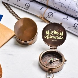 Personalized Pocket Compass Brass Nautical With Leather Cover Birthday Gift For Your Lovedones