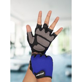 Head Pro Fitness Gloves For Men & Women- Gym, Pull Ups, Cross Training | Half Gloves For Gym Workout | Wrist Protection Gym Hand Gloves Anti-Slip & Breathable | Gym Accessories For Women (Black-Blue)