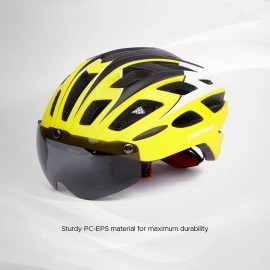 E Motorad - Ride The Electric Revolution Glideguard Helmet | Pc-Eps Construction, 27 Vents, Magnetic Goggles, Led Tail Light, Insect Resistant, Cpsc Certified, Size L (Yellow) - Cycling