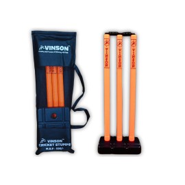 Vinson Senior Heavy Duty Cricket Stumps Set With Zipper Carry Bag For Kids & Adults, Color - Orange & Black, Weight - 750 Gm, No Water/Mud Needed To Increase The Weight Of The Base.