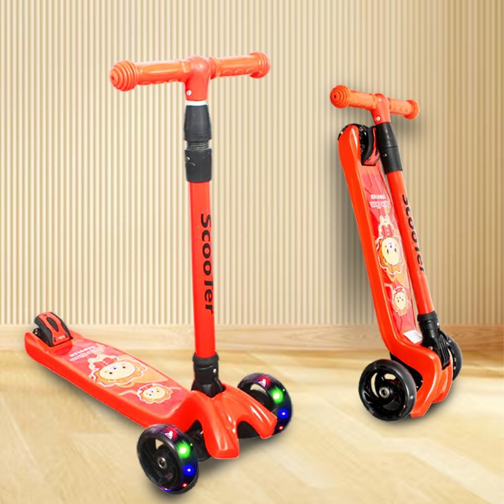 Toymagic Joyride 3 Wheeler Kick Scooter With Led Wheels|Non Electronic Led With Motion Activation|Smart Kick Scooter|Foldable Toy|Height Adjustable Handle|Best Birthday Gift For 3+|Made In India|Red