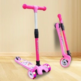 Toymagic Joyride 3 Wheeler Kick Scooter With Led Wheels|Non Electronic Led With Motion Activation|Smart Kick Scooter|Foldable Toy|Height Adjustable Handle|Best Birthday Gift For 3+|Made In India|Pink