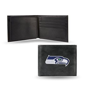 NFL Rico Industries Embroidered Leather Billfold Wallet, Seattle Seahawks Team Color, 3.25 x 4.25-inches