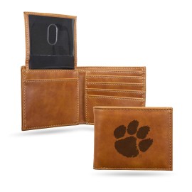 NCAA Clemson Tigers Laser Engraved Bill-fold Wallet - Slim Design - Great Gift By Rico Industries,Brown
