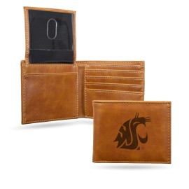 NcAA Washington State cougars Laser Engraved Bill-fold Wallet - Slim Design - great gift By Rico Industries,Brown