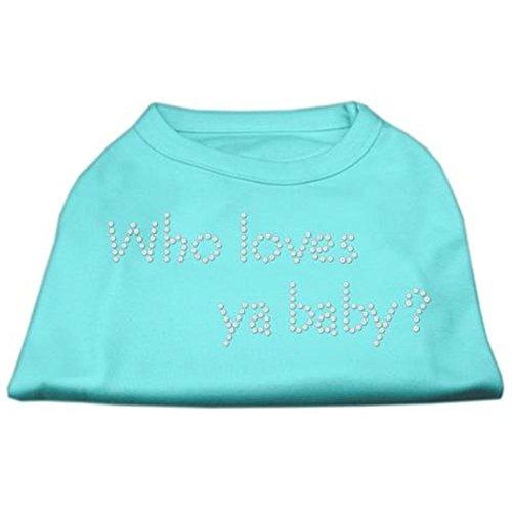 Mirage Pet Products Who Loves Ya Baby Rhinestone Pet Shirt, Large, Aqua