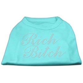 Mirage Pet Products Rich Bitch Rhinestone Pet Shirt, X-Large, Aqua