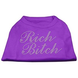 Mirage Pet Products Rich Bitch Rhinestone Pet Shirt, X-Small, Purple