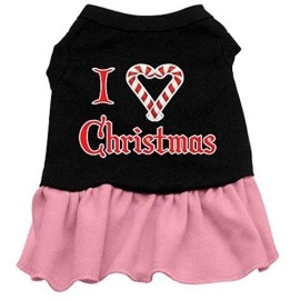Mirage Pet Products 18-Inch I Love Christmas Screen Print Dress, XX-Large, Black with Pink
