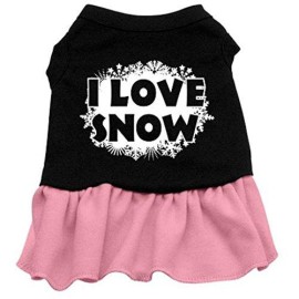 Mirage Pet Products 16-Inch I Love Snow Screen Print Dress, X-Large, Black with Pink