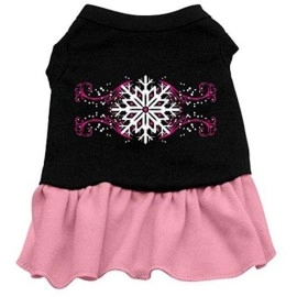 Mirage Pet Product Pink Snowflake Screen Print Dress Black with Pink Med (12)