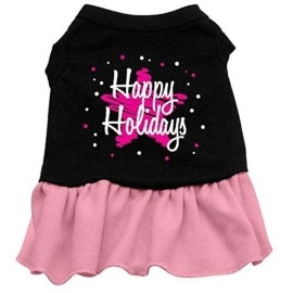 Mirage Pet Product Scribble Happy Holidays Screen Print Dress Black with Pink Med (12)