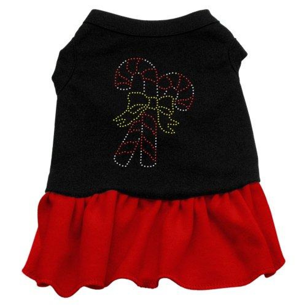 Mirage Pet Products Candy Canes Rhinestone 16-Inch Pet Dress, X-Large, Black with Red