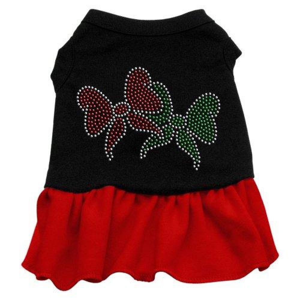 Mirage Pet Products Christmas Bows Rhinestone 18-Inch Pet Dress, XX-Large, Black with Red