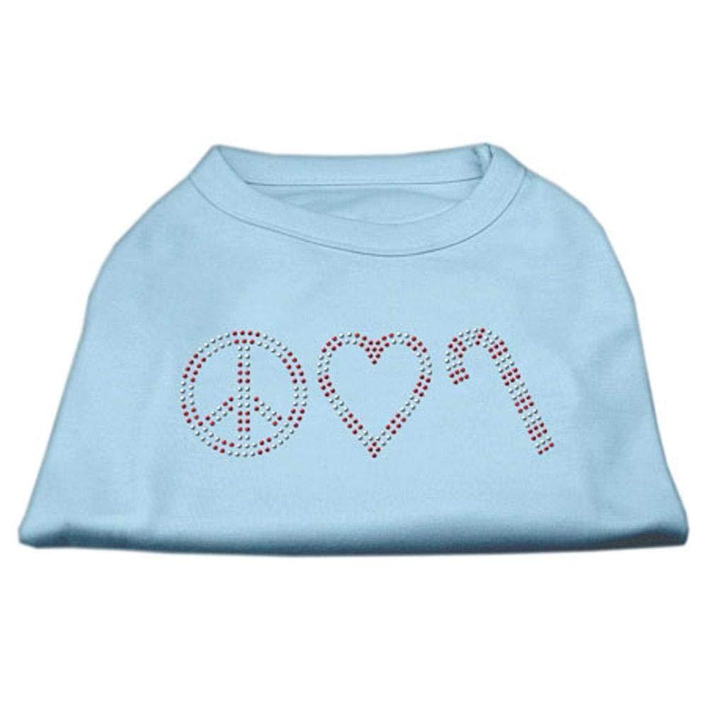 Mirage Pet Products 14-Inch Peace Love and candy canes Print Shirt for Pets Large Baby Blue