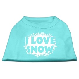 Mirage Pet Products 10-Inch I Love Snow Screenprint Shirts for Pets Small Aqua