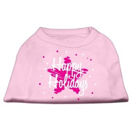 Mirage Pet Products 14-Inch Scribble Happy Holidays Screenprint Shirts for Pets Large Light Pink