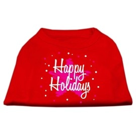 Mirage Pet Products 10-Inch Scribble Happy Holidays Screenprint Shirts for Pets Small Red
