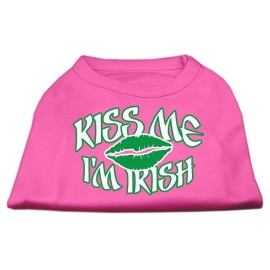 Mirage Pet Products 12-Inch Kiss Me Im Irish Screen Print Shirt for Pets Medium Bright Pink