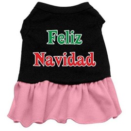 Mirage Pet Products 8-Inch Feliz Navidad Screen Print Dress, X-Small, Black with Pink