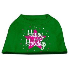 Mirage Pet Products 14-Inch Scribble Happy Holidays Screen Print Shirts for Pets Large Emerald green