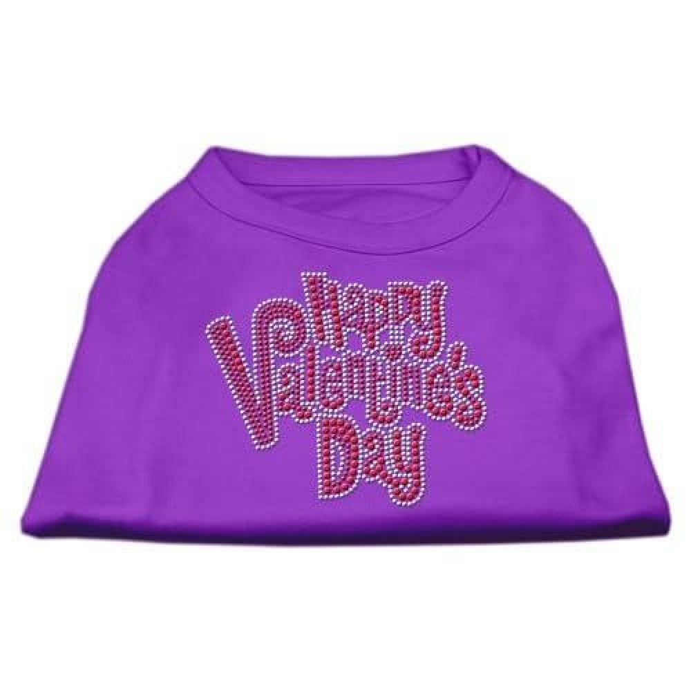 Mirage Pet Products Happy Valentines Day Rhinestone Dog Shirt, X-Small, Purple