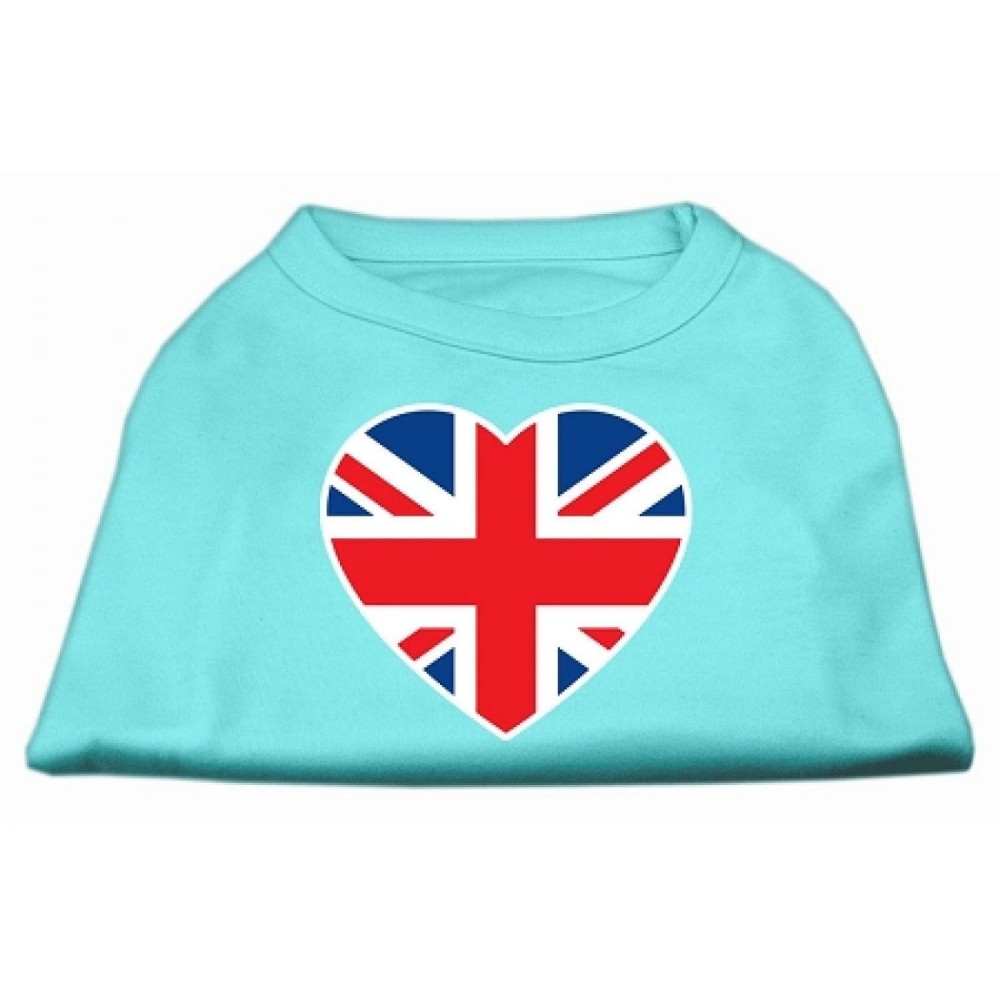 Mirage Pet Products British Flag Heart Screen Print Shirt XX-Large Aqua