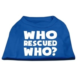 Mirage Pet Products Who Rescued Who Screen Print Shirt Small Blue