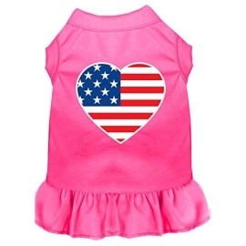 Mirage Pet Products 58-40 LGBPK American Flag Heart Screen Print Dress, Large, Bright Pink
