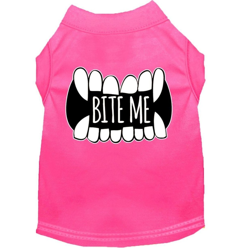 Bite Me Screen Print Dog Shirt Bright Pink Xs 8